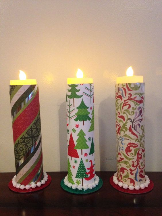 Bougies en rouleaux carton et papier Noel